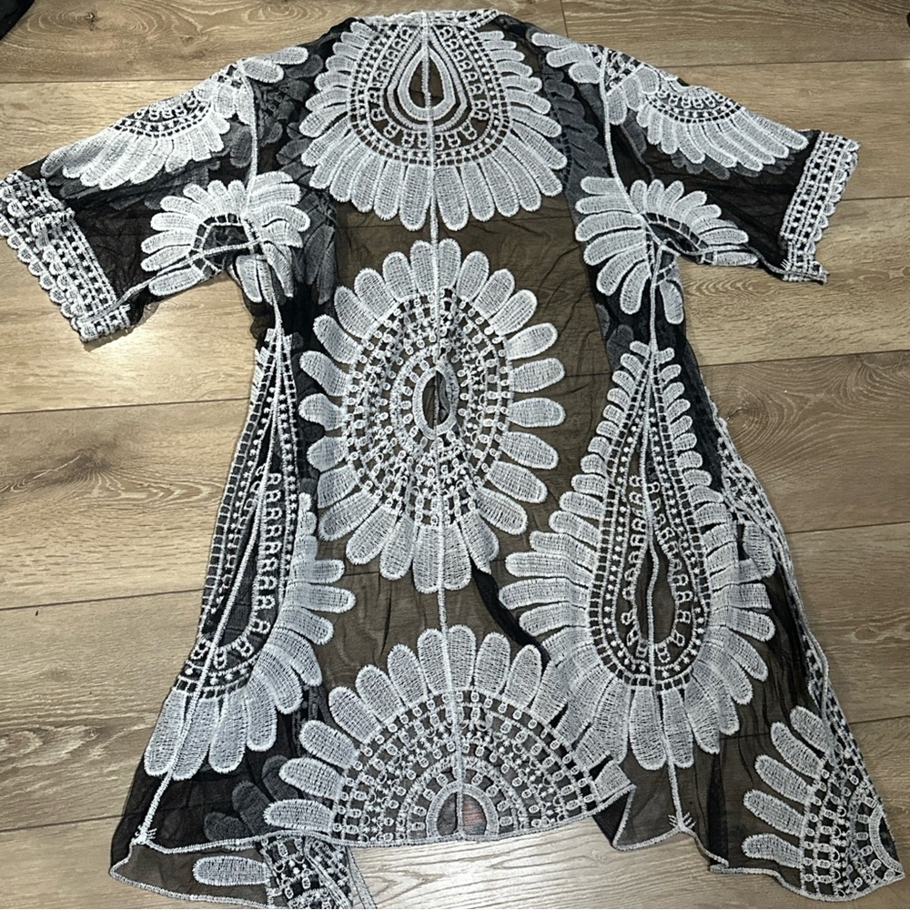 Ember Sheer Mesh Crochet Kimono Duster Boho Whimsigoth - Picture 10 of 11